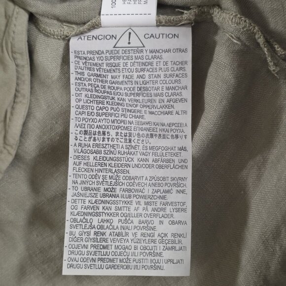 Zara Shirt Dress L Khaki Green Linen LS Roll Up Tab Slits Buttons Coastal Boho - Picture 13 of 16